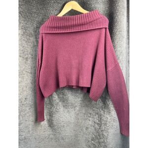 Hollister Off Shoulder Ribbed Sweater‎ Dusty Rose XS Crop Knit Pullover